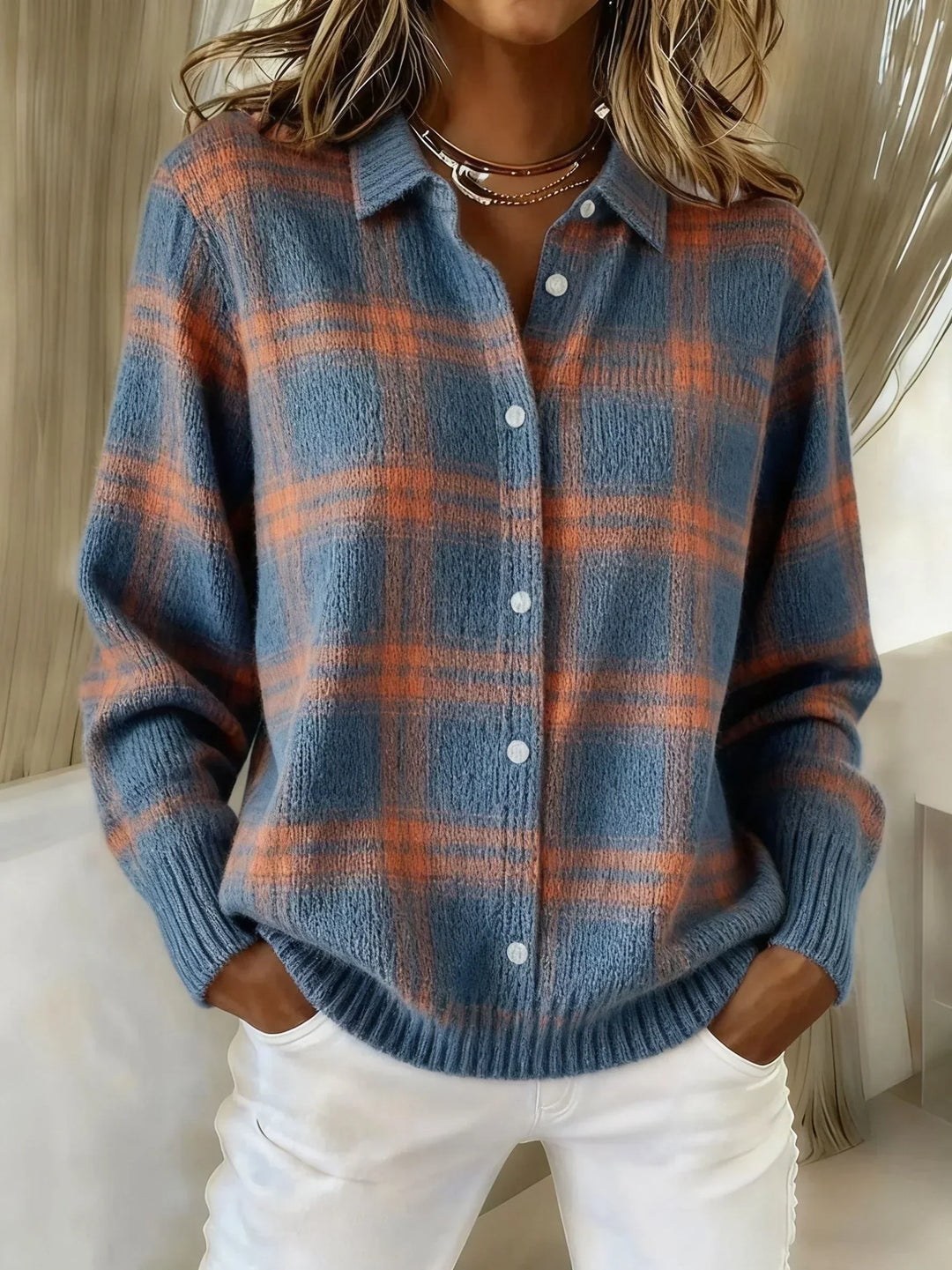 Victoria - Retro-Karomuster Pullover mit Kontrast Casual