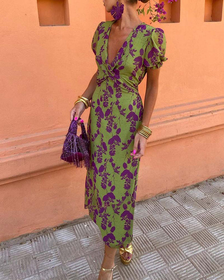 Abigail™ Schickes Blätterdruck V-Ausschnitt Kleid