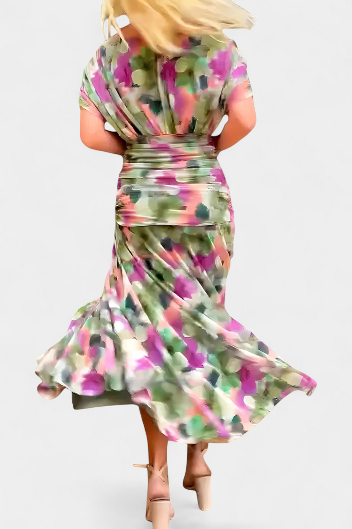 Florendra | Langes Blumenkleid mit V-Ausschnitt