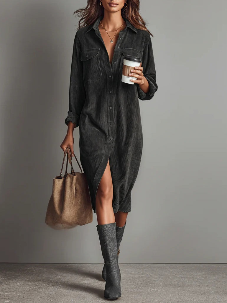 Evelyn | Entspanntes Corduroy-Midi-Kleid