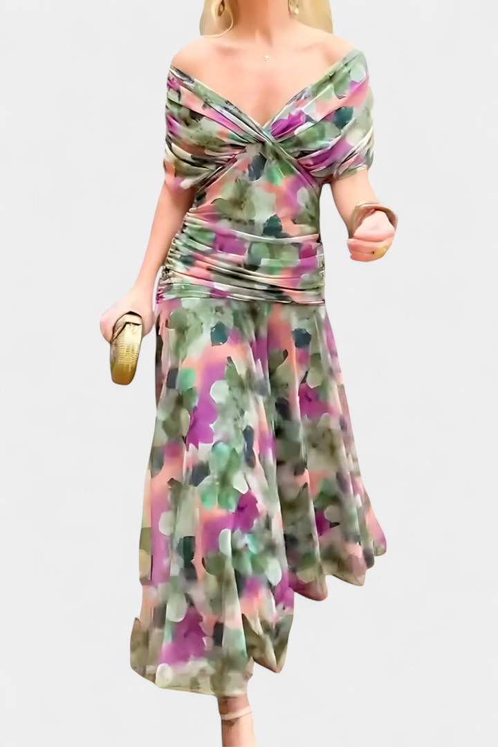 Florendra | Langes Blumenkleid mit V-Ausschnitt
