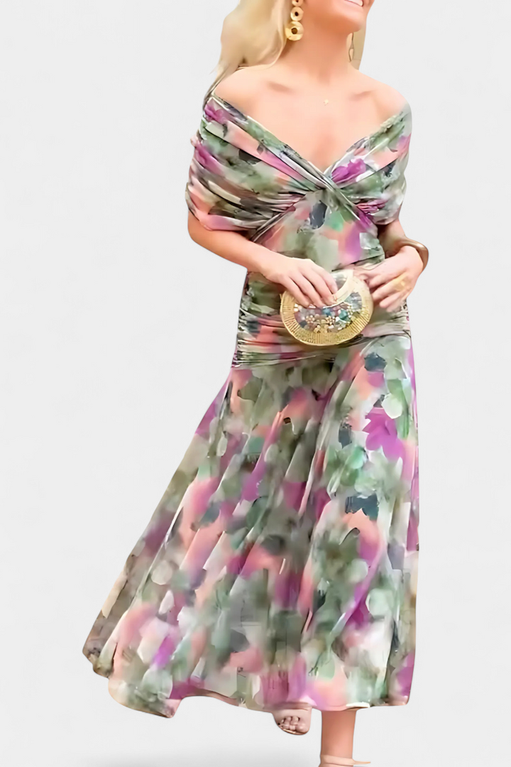 Florendra | Langes Blumenkleid mit V-Ausschnitt