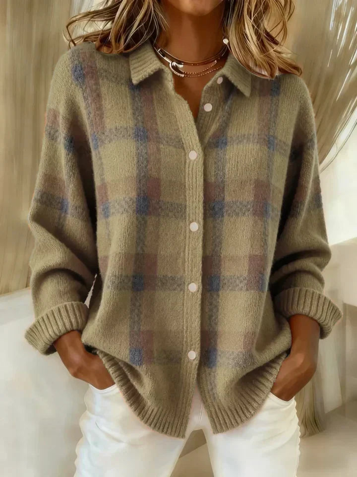 Victoria - Retro-Karomuster Pullover mit Kontrast Casual