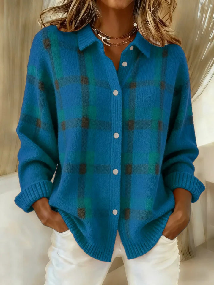 Victoria - Retro-Karomuster Pullover mit Kontrast Casual