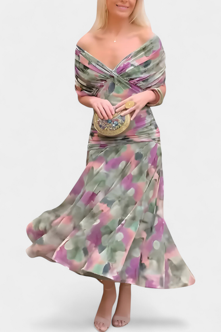 Florendra | Langes Blumenkleid mit V-Ausschnitt