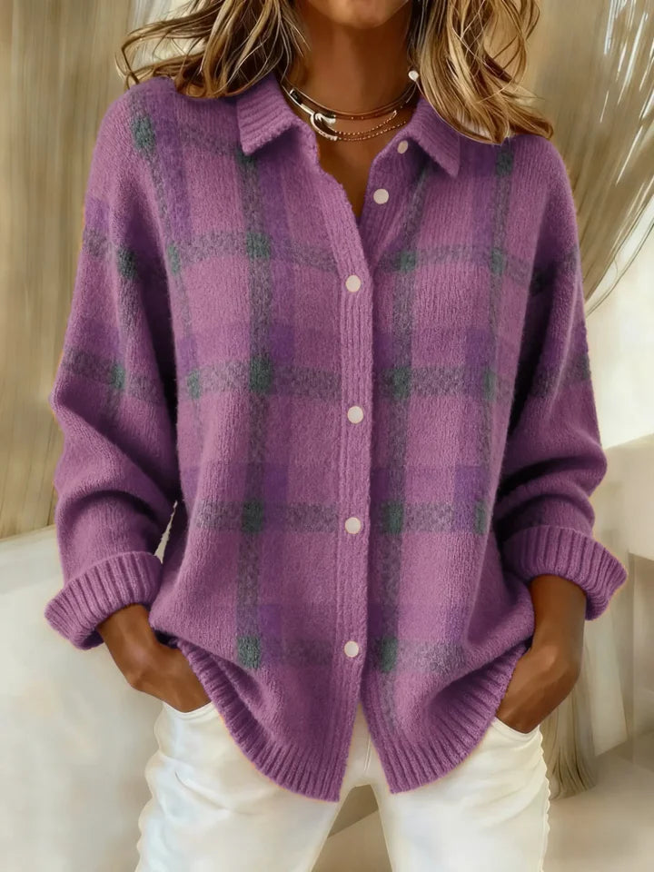 Victoria - Retro-Karomuster Pullover mit Kontrast Casual