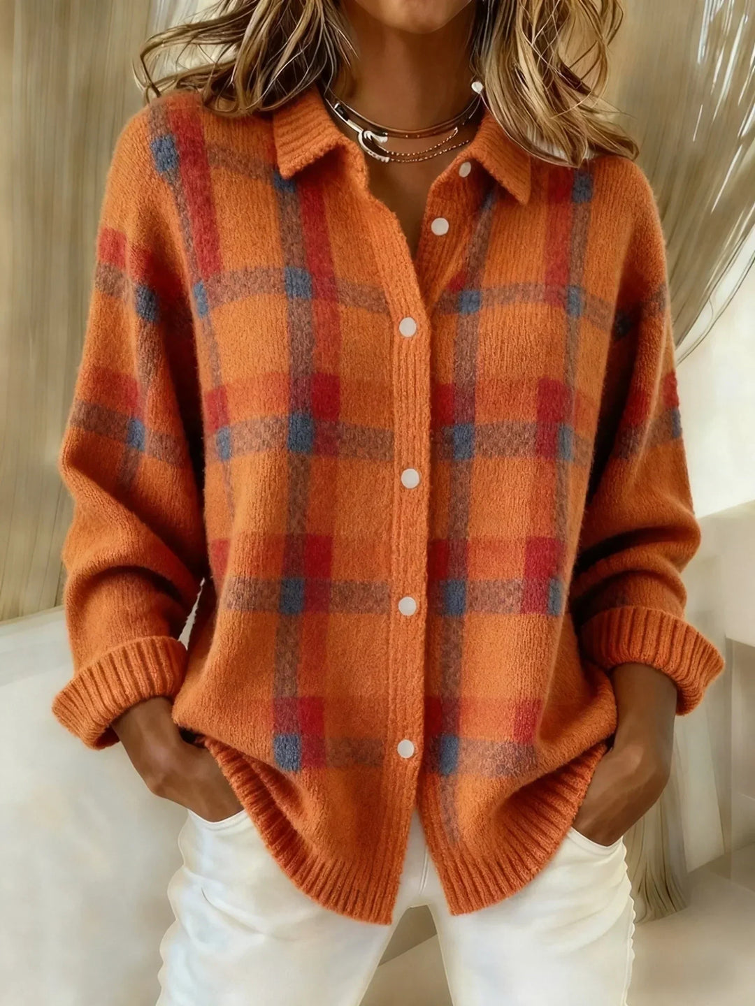 Victoria - Retro-Karomuster Pullover mit Kontrast Casual