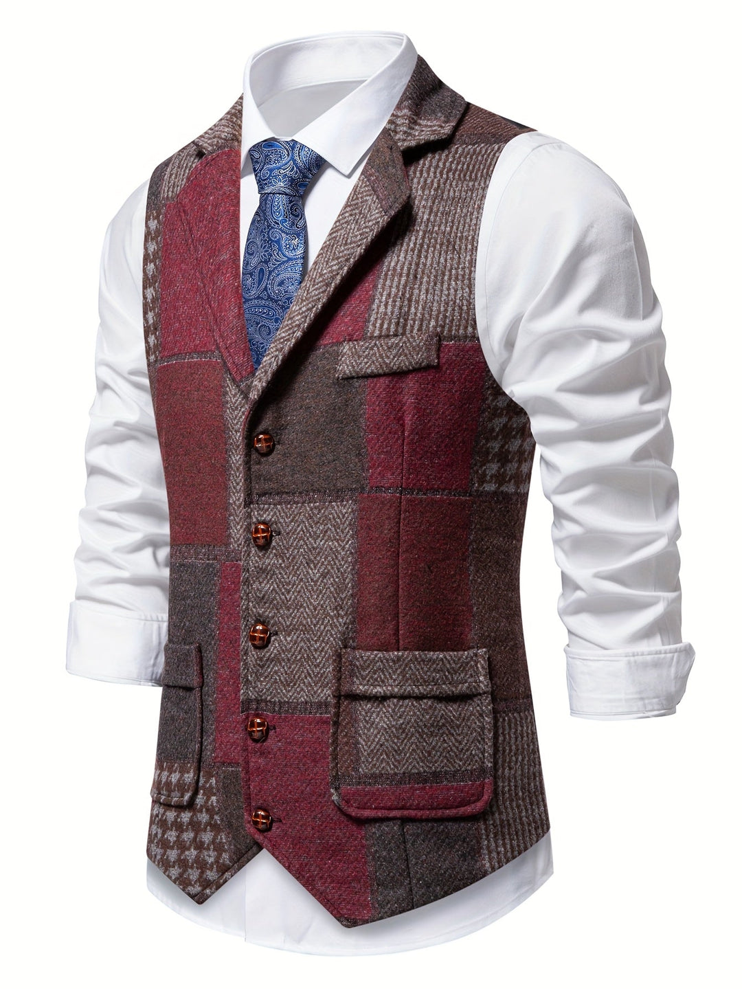 Leo | Patchwork Tweed-Weste mit Fischgrätmuster