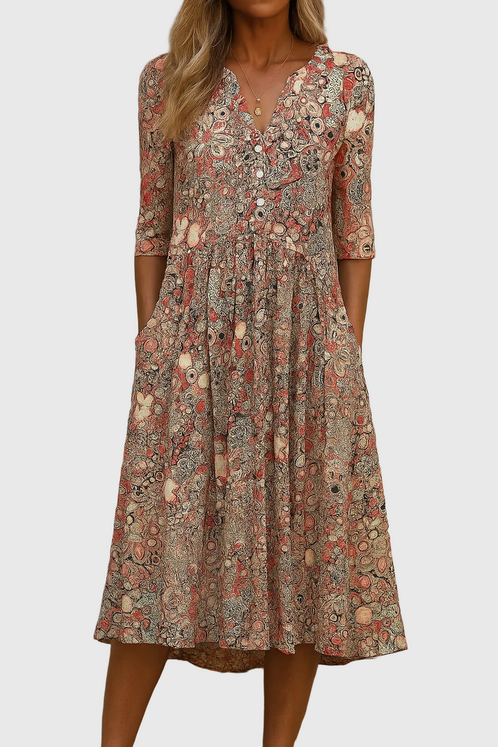 Harlow | Anmutiges V-Ausschnitt Eleganz Midi Kleid