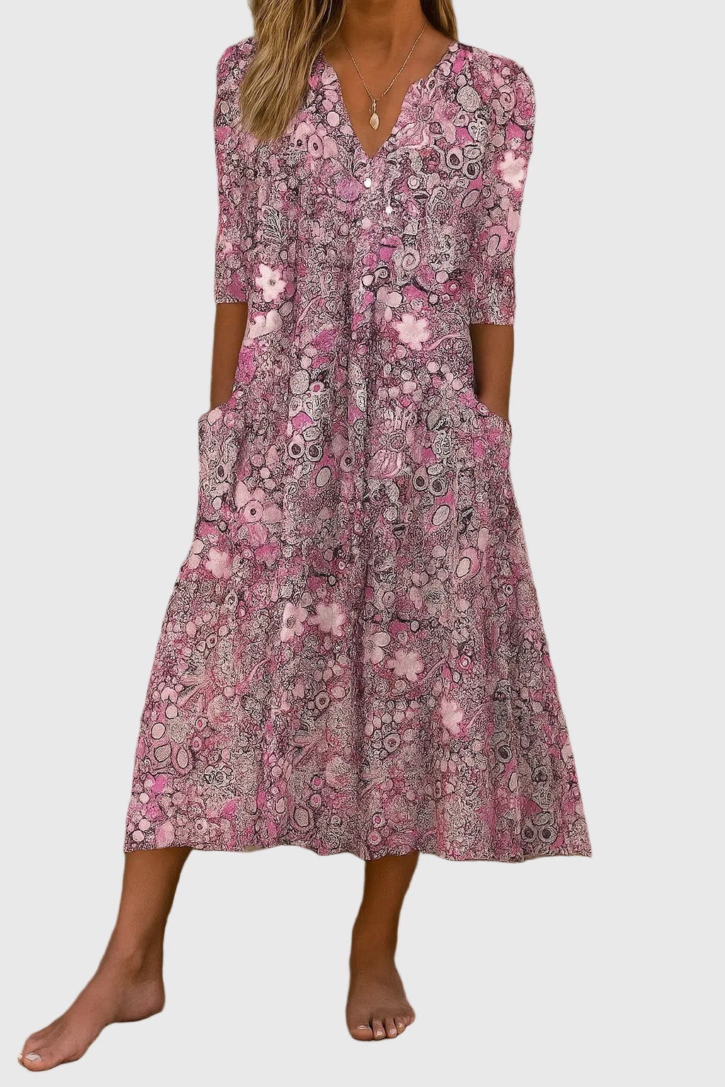 Harlow | Anmutiges V-Ausschnitt Eleganz Midi Kleid