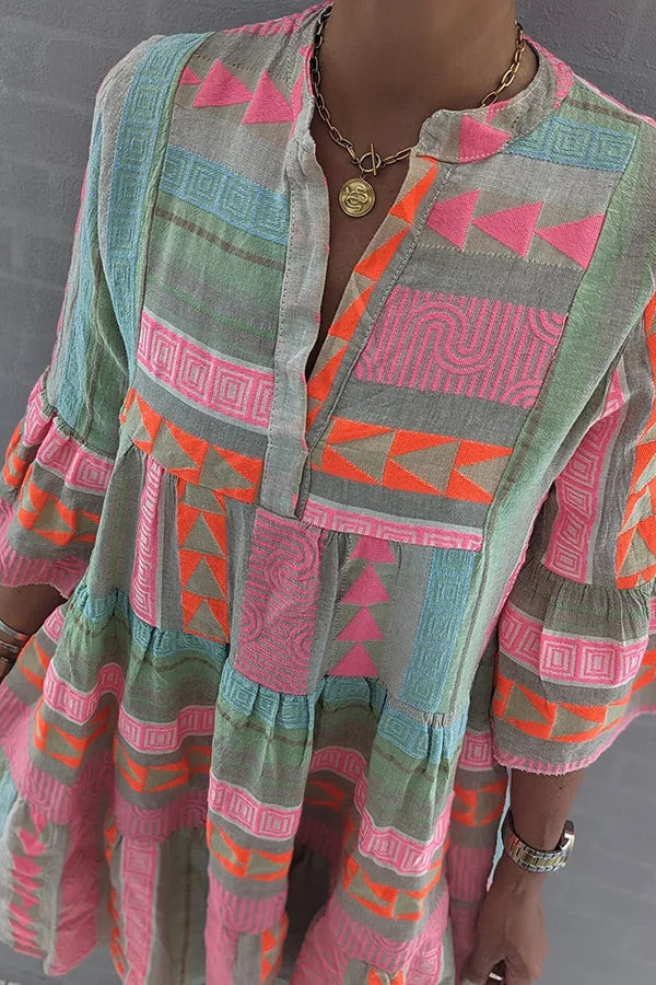 Elodie™ Chic V-Ausschnitt Baumwoll-Hanf Kleid