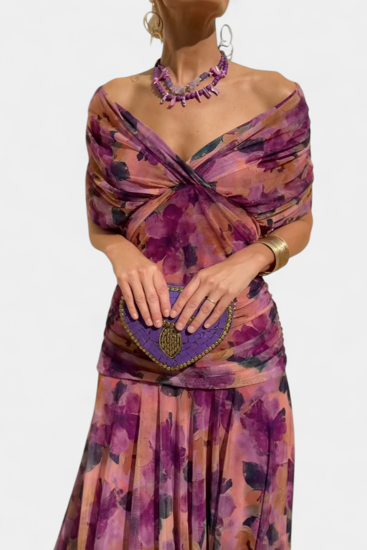 Florendra | Langes Blumenkleid mit V-Ausschnitt