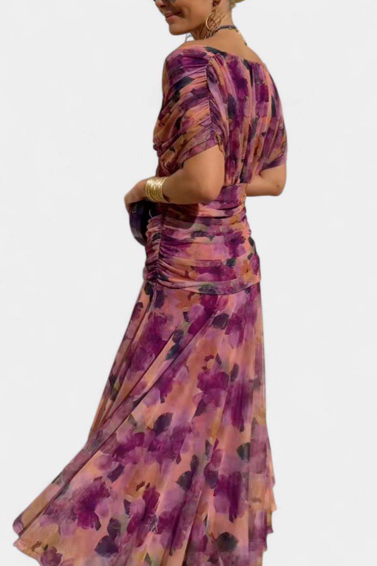 Florendra | Langes Blumenkleid mit V-Ausschnitt