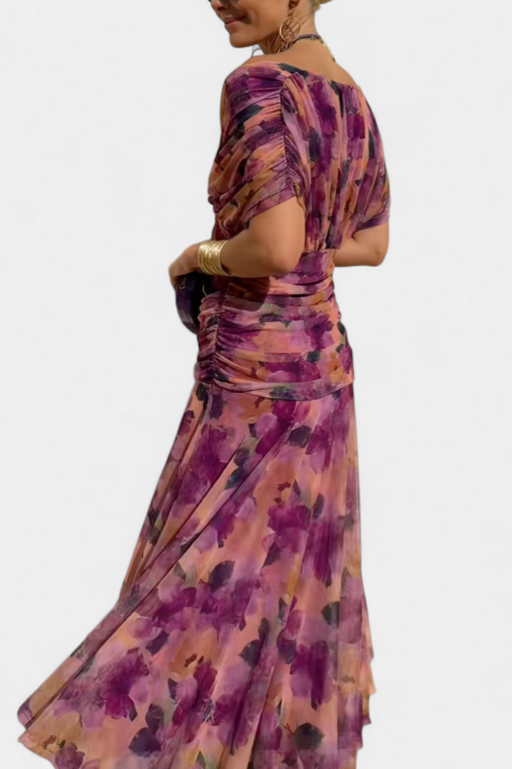 Florendra | Langes Blumenkleid mit V-Ausschnitt