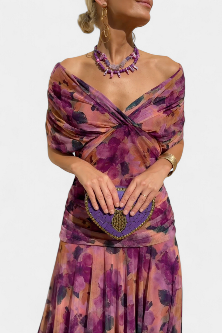 Florendra | Langes Blumenkleid mit V-Ausschnitt