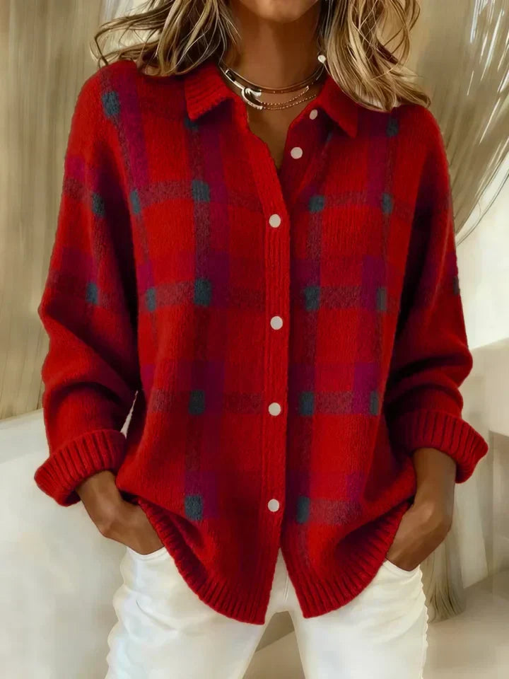 Victoria - Retro-Karomuster Pullover mit Kontrast Casual