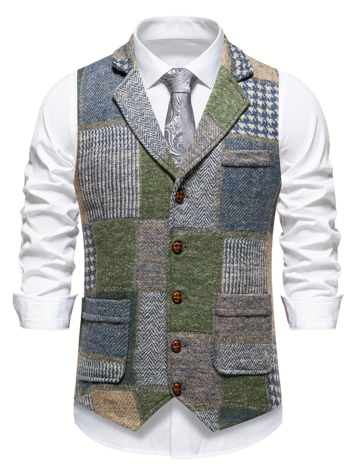 Leo | Patchwork Tweed-Weste mit Fischgrätmuster