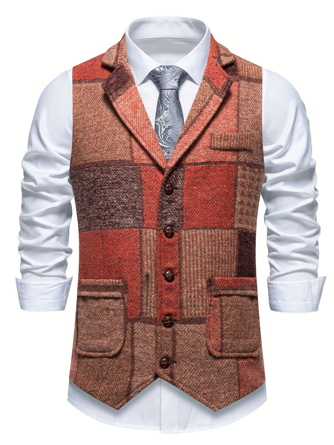 Leo | Patchwork Tweed-Weste mit Fischgrätmuster