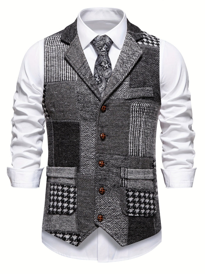 Leo | Patchwork Tweed-Weste mit Fischgrätmuster