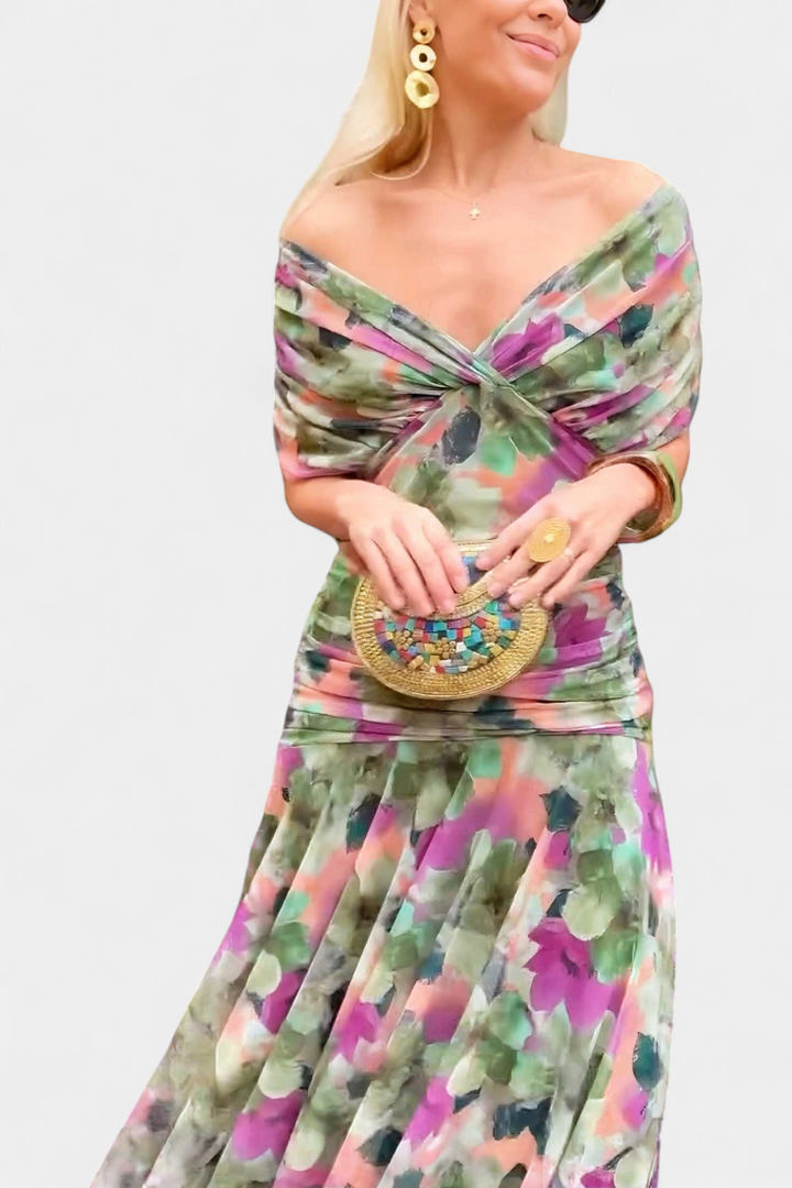 Florendra | Langes Blumenkleid mit V-Ausschnitt
