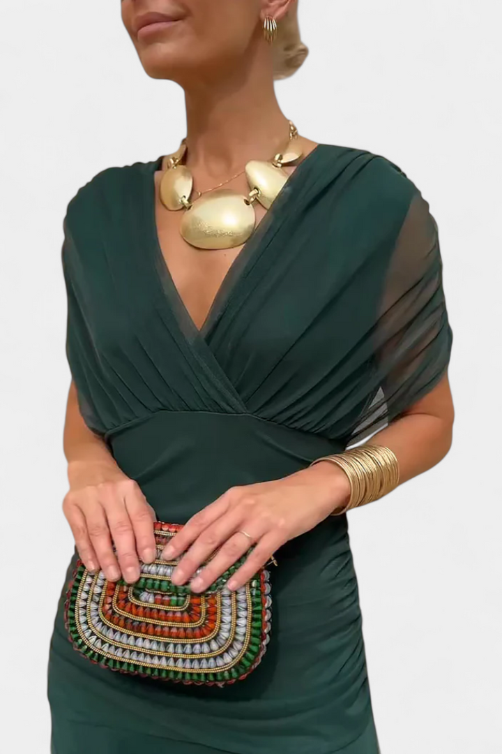 Florendra | Langes Blumenkleid mit V-Ausschnitt