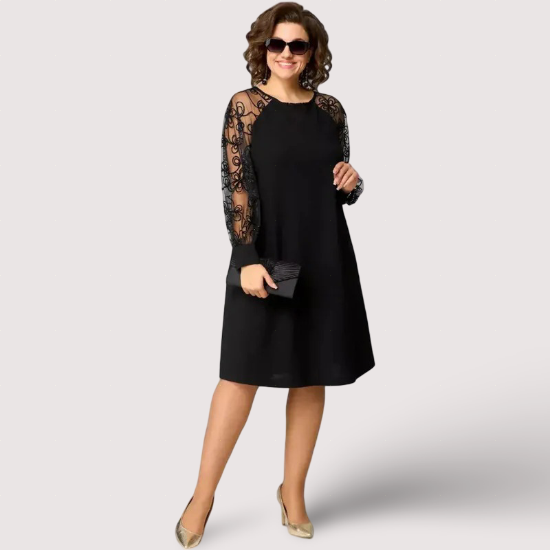 Helena - Elegante schwarze Kleider mit Spitzenärmeln