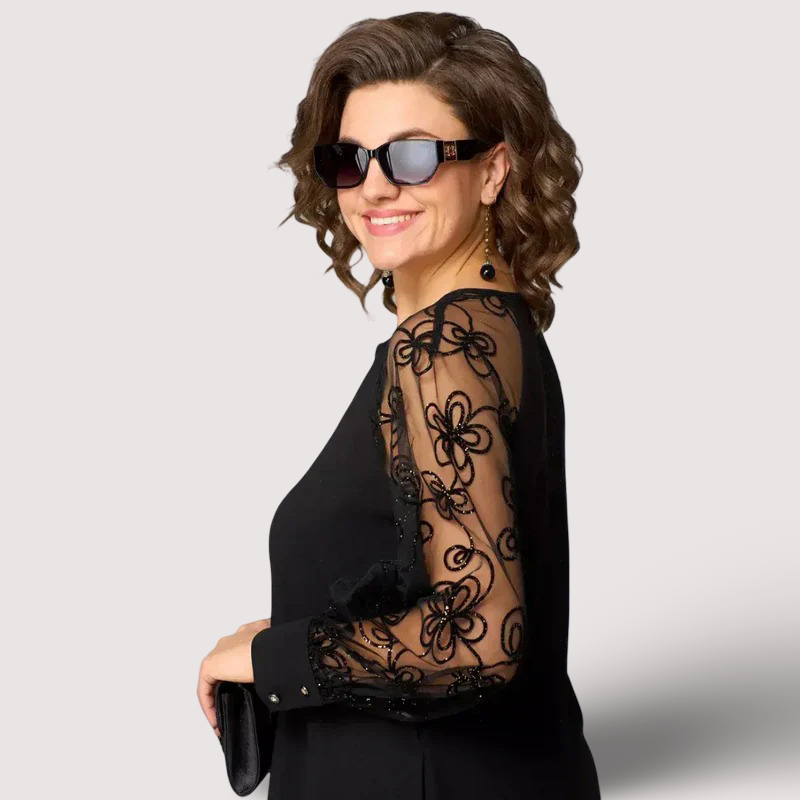 Helena - Elegante schwarze Kleider mit Spitzenärmeln