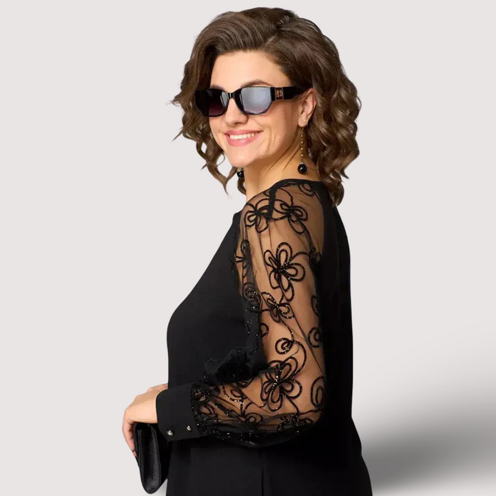 Helena - Elegante schwarze Kleider mit Spitzenärmeln