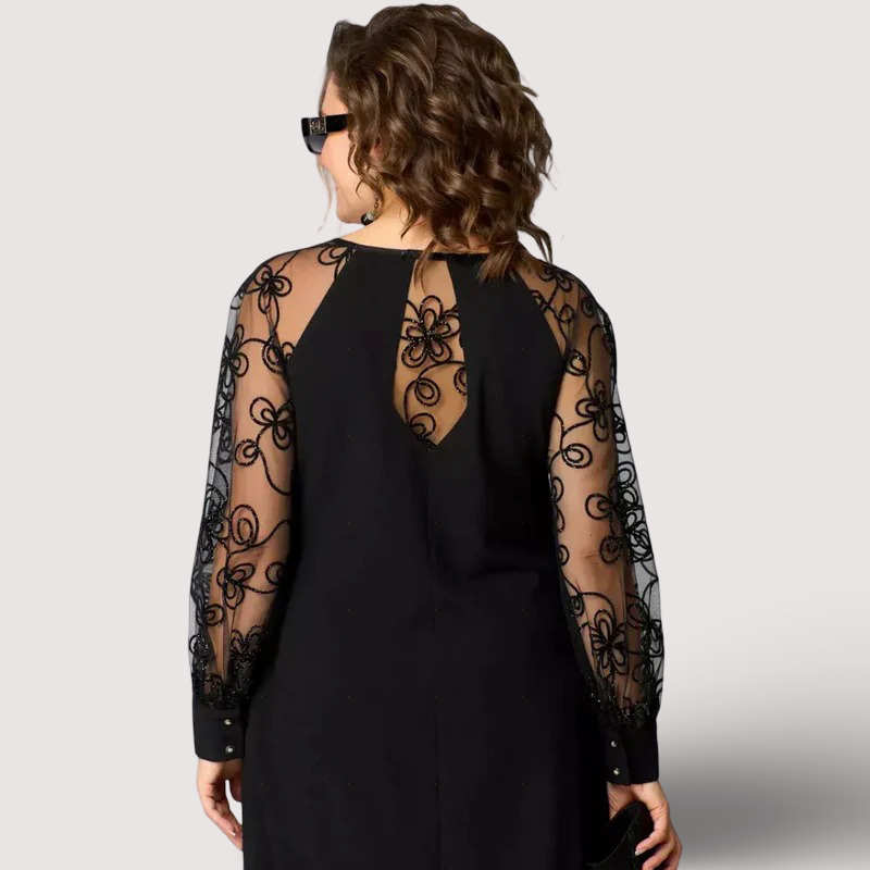 Helena - Elegante schwarze Kleider mit Spitzenärmeln