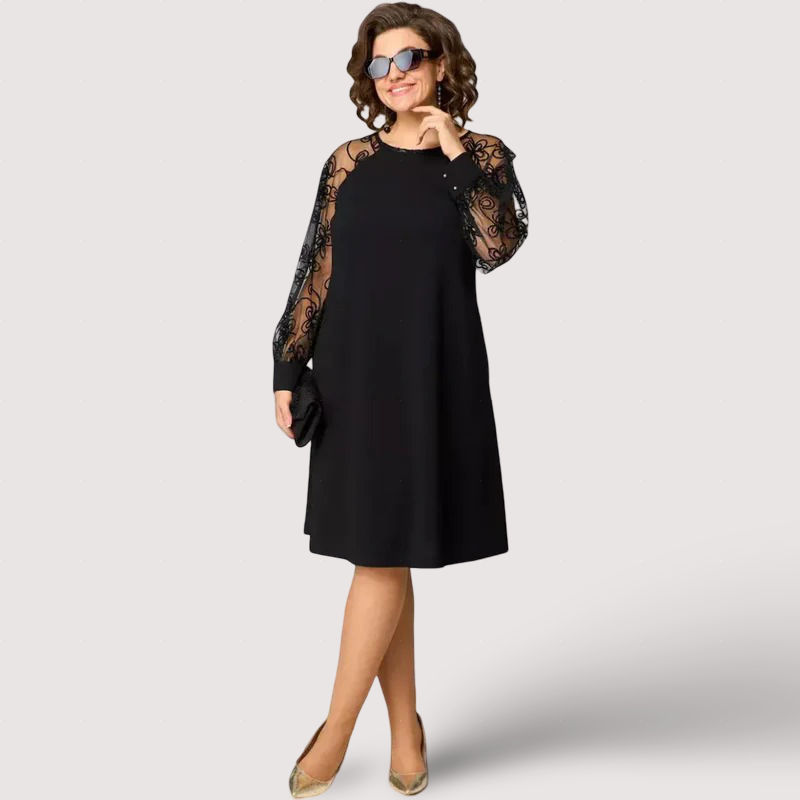 Helena - Elegante schwarze Kleider mit Spitzenärmeln