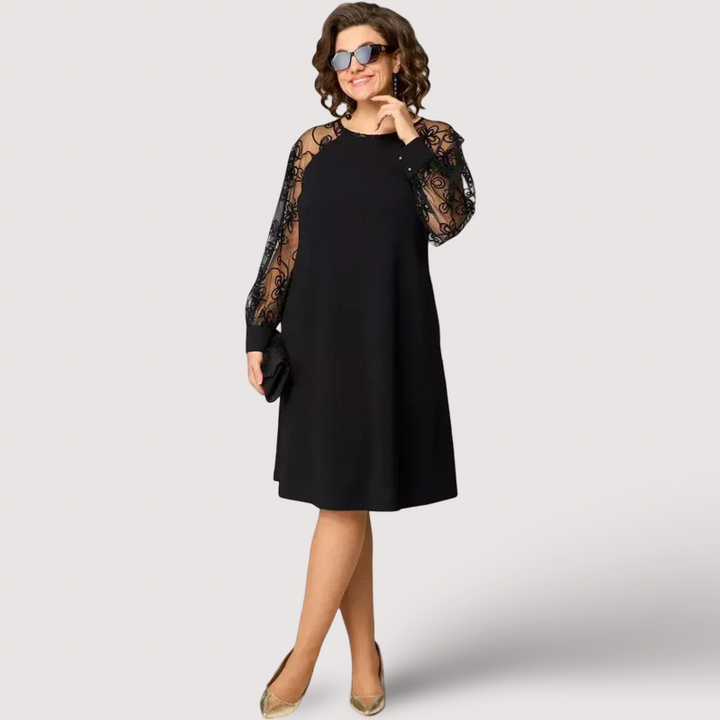 Helena - Elegante schwarze Kleider mit Spitzenärmeln